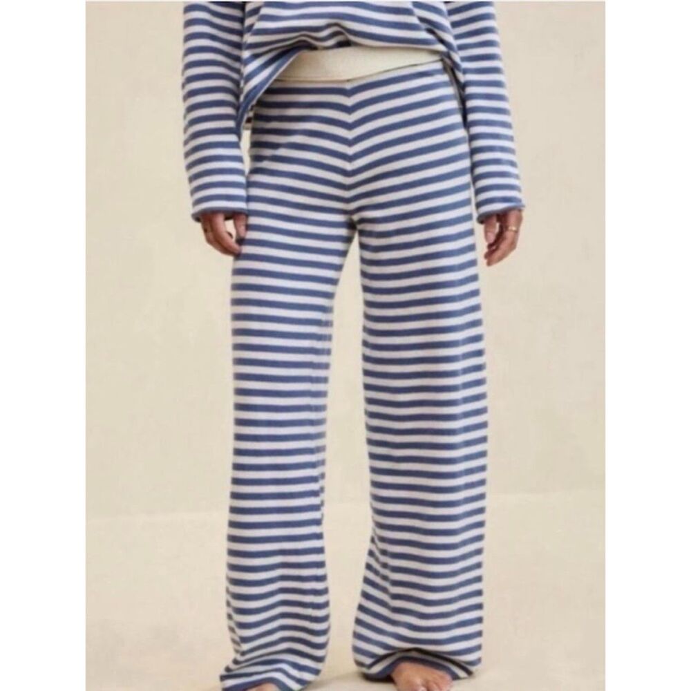 NEW Aerie Womens Sunday Soft trousers M sweater knit pants Marbled blue stripe